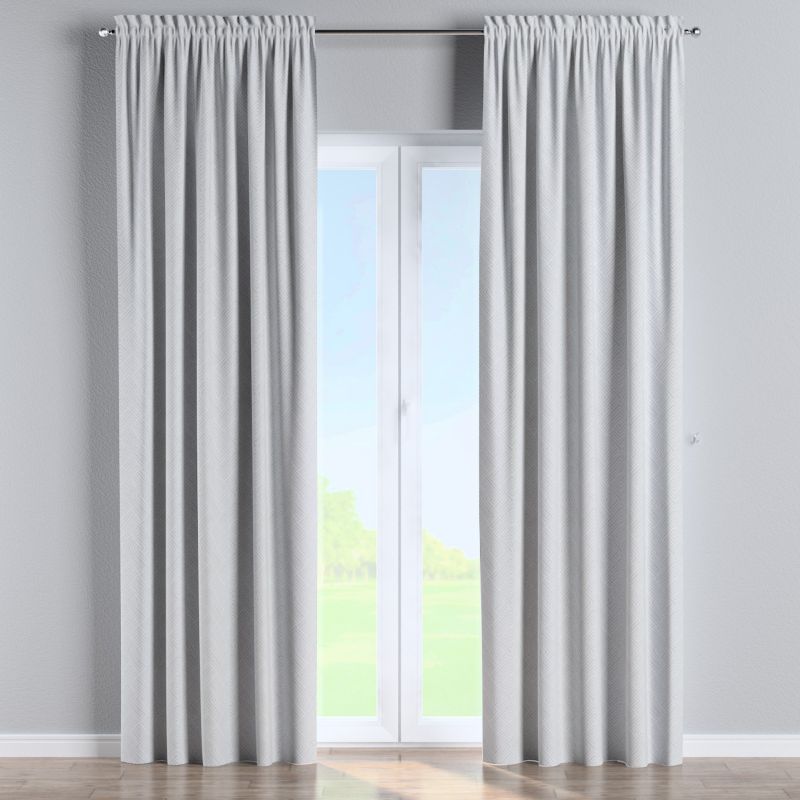 Zasłona na kanale z grzywką Dekoria 130x245 cm Sunny szaro-białe wzory geometryczne 1 szt.
