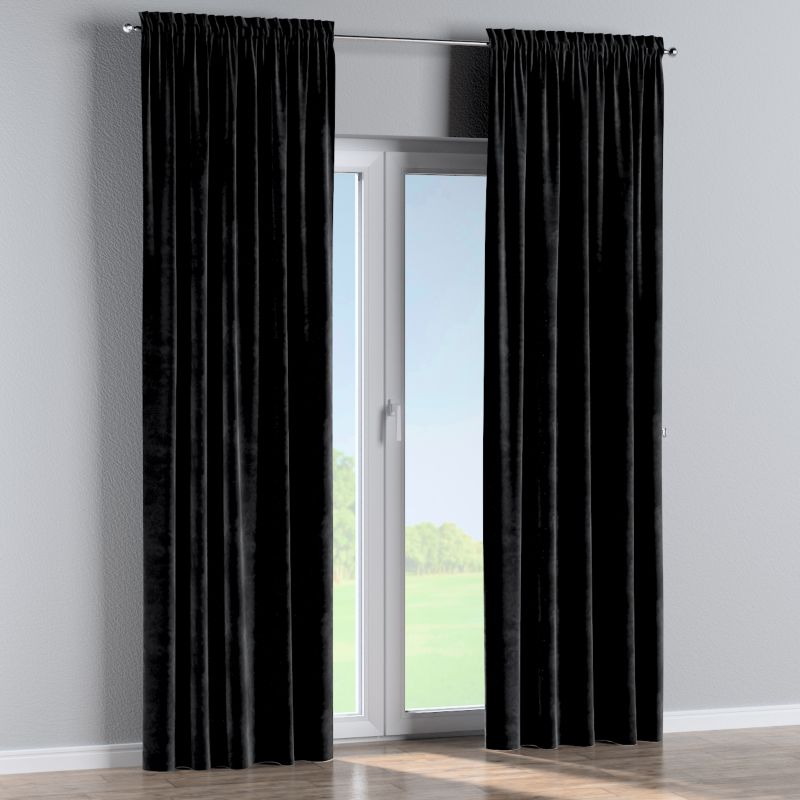 Zasłona na kanale z grzywką Dekoria 130x245 cm Velvet głęboka czerń 1 szt.