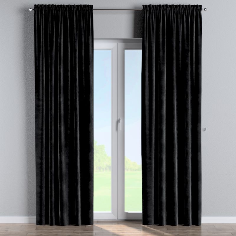Zasłona na kanale z grzywką Dekoria 130x245 cm Velvet głęboka czerń 1 szt.