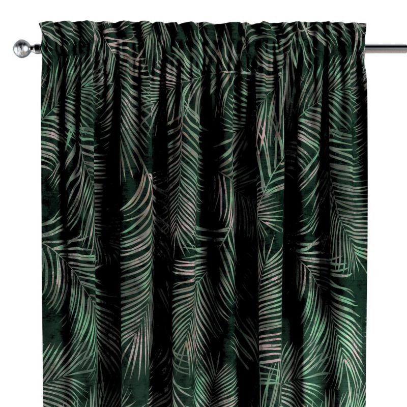 Zasłona na kanale z grzywką Dekoria 130x245 cm Velvet liscie na zielonym tle 1 szt.