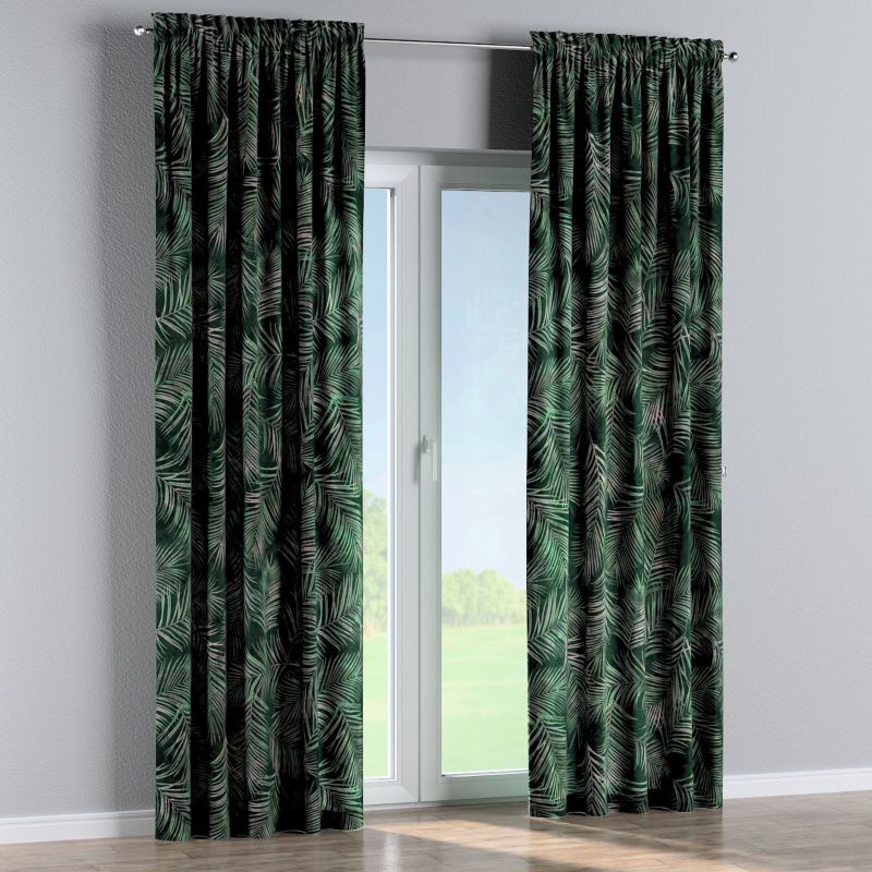 Zasłona na kanale z grzywką Dekoria 130x245 cm Velvet liscie na zielonym tle 1 szt.