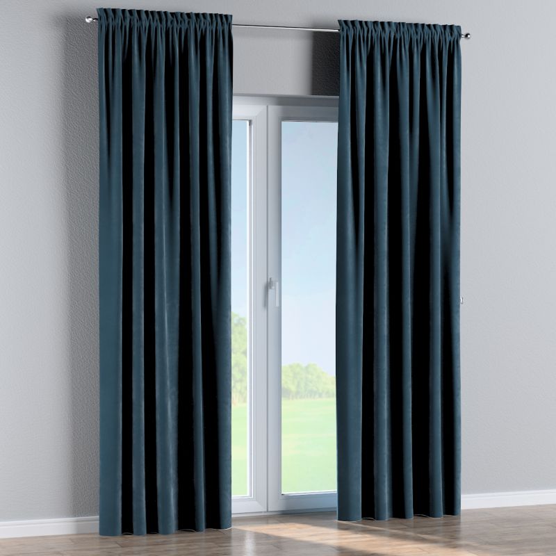 Zasłona na kanale z grzywką Dekoria 130x245 cm Velvet pruski błękit 1 szt.
