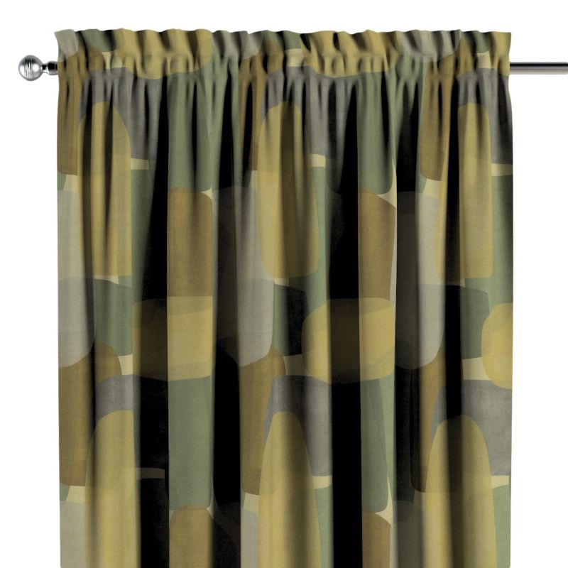 Zasłona na kanale z grzywką Dekoria 130x260 cm Aria abstrakcyjny wzór w zielono-brązowej kolorystyce 1 szt.
