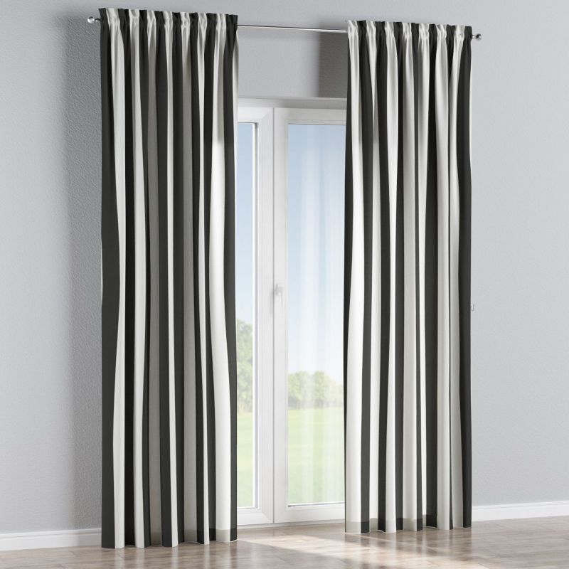 Zasłona na kanale z grzywką Dekoria 130x260 cm Aria pasy czarno-białe 1 szt.