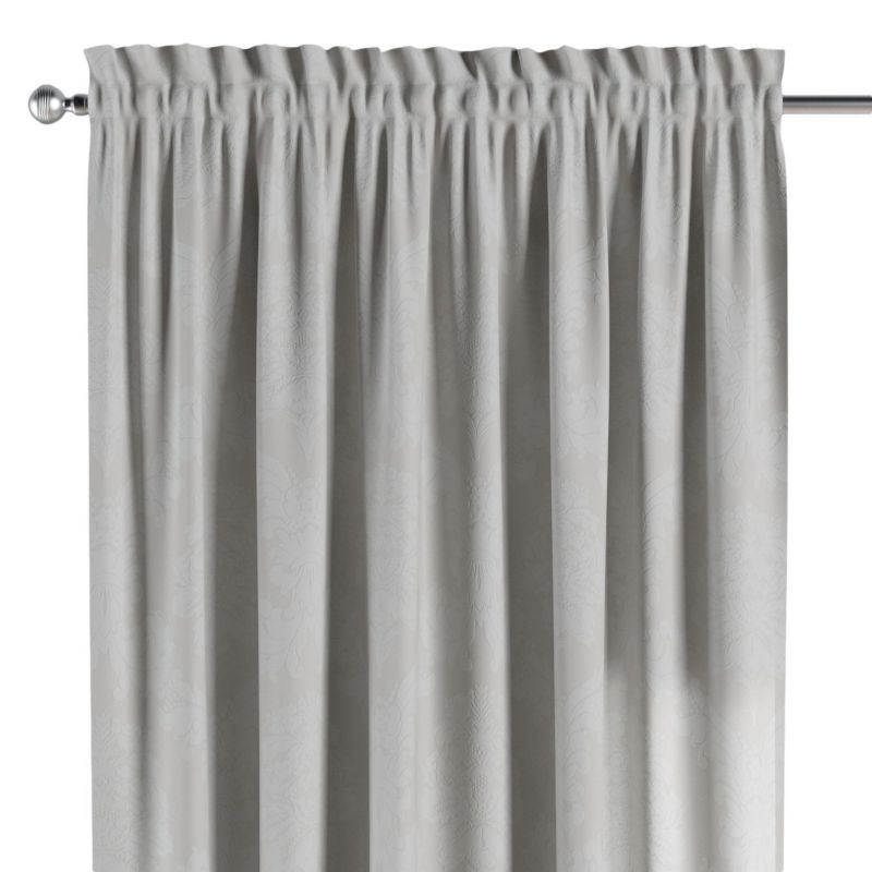 Zasłona na kanale z grzywką Dekoria 130x260 cm Damasco liście akantu na jasno-popielatym tle 1 szt.