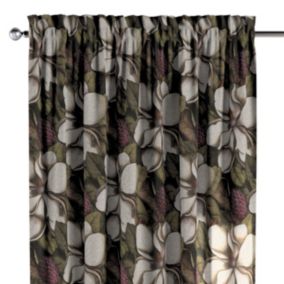 Zasłona na kanale z grzywką Dekoria 130x260 cm Eden beżowo-zielony motyw kwiatowy 1 szt.