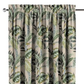 Zasłona na kanale z grzywką Dekoria 130x260 cm Flowers oliwkowo-zielone liście na lnianym tle 1 szt.
