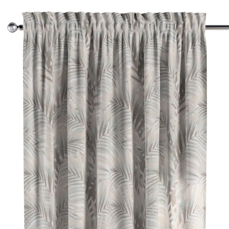 Zasłona na kanale z grzywką Dekoria 130x260 cm Gardenia beżowo-kremowe liście palmy na białym tle 1 szt.