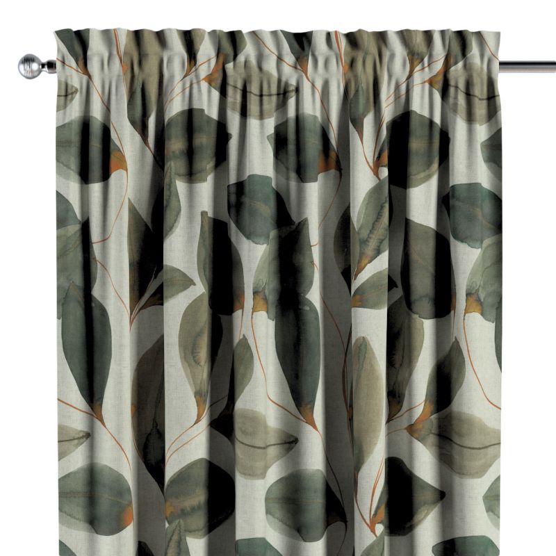 Zasłona na kanale z grzywką Dekoria 130x260 cm Gardenia brązowo-pomarańczowe liście na szarym lnianym tle 1 szt.
