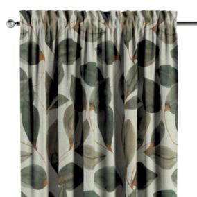 Zasłona na kanale z grzywką Dekoria 130x260 cm Gardenia brązowo-pomarańczowe liście na szarym lnianym tle 1 szt.