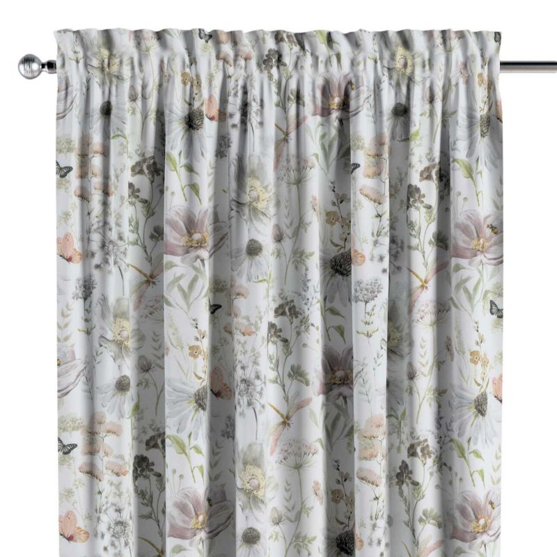 Zasłona na kanale z grzywką Dekoria 130x260 cm Gardenia pastelowe kwiaty na białym tle 1 szt.