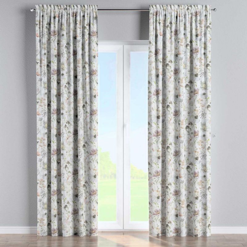 Zasłona na kanale z grzywką Dekoria 130x260 cm Gardenia pastelowe kwiaty na białym tle 1 szt.