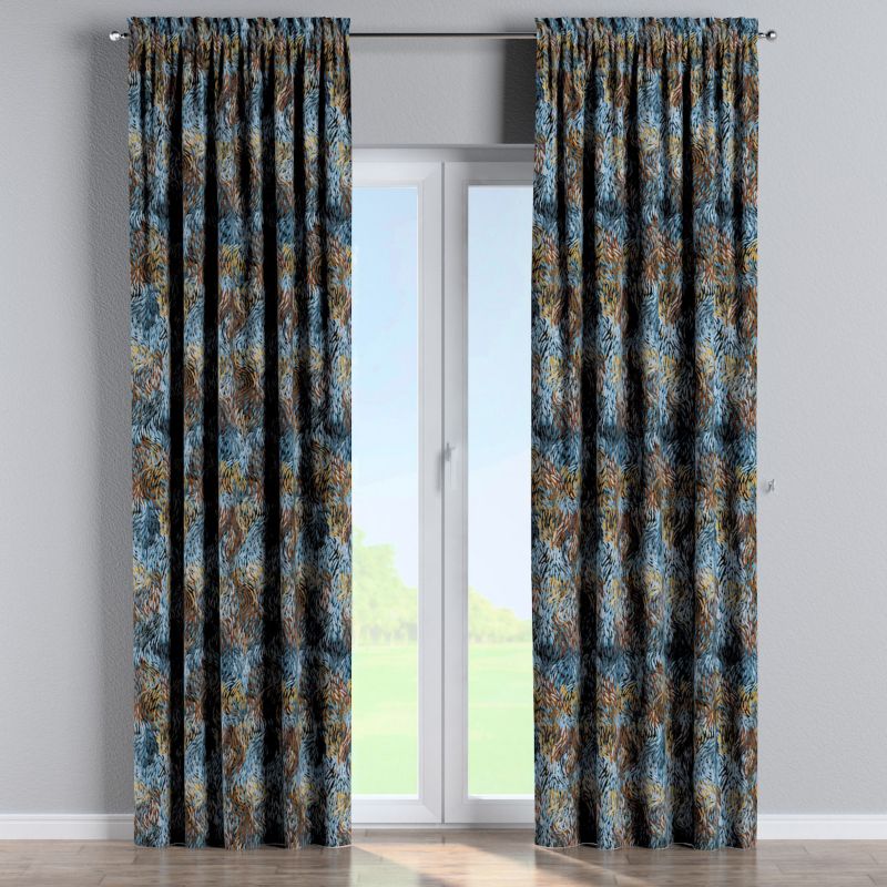 Zasłona na kanale z grzywką Dekoria 130x260 cm Intenso Premium abstrakcyjny niebiesko-pomarańczowy wzór 1 szt.