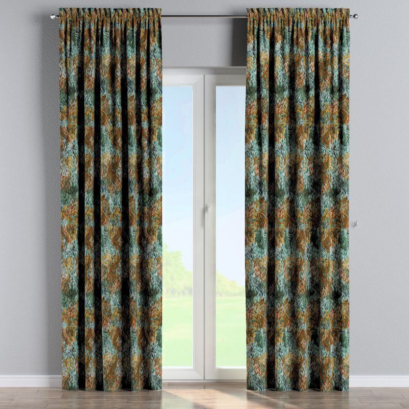Zasłona na kanale z grzywką Dekoria 130x260 cm Intenso Premium abstrakcyjny zielono-pomarańczowy wzór 1 szt.