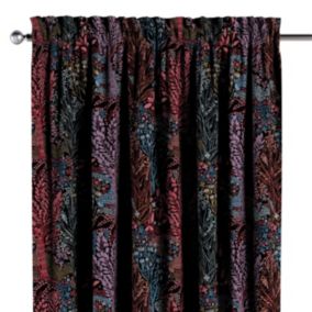 Zasłona na kanale z grzywką Dekoria 130x260 cm Intenso Premium kolorowe rośliny na czarnym tle 1 szt.