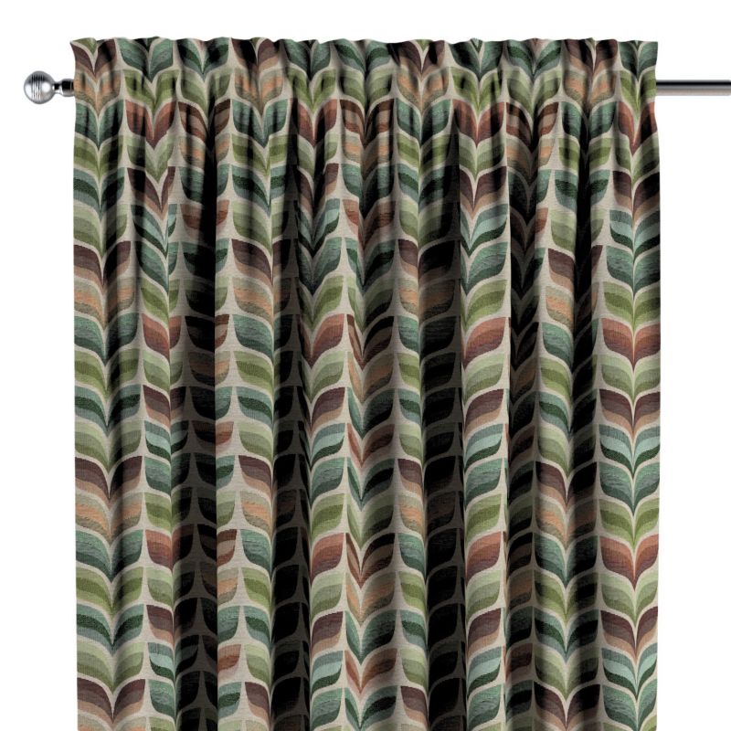 Zasłona na kanale z grzywką Dekoria 130x260 cm Intenso Premium zielono-beżowy motyw roślinny 1 szt.