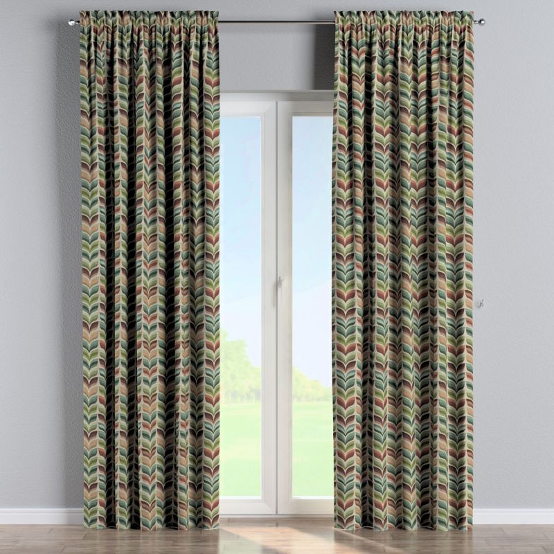 Zasłona na kanale z grzywką Dekoria 130x260 cm Intenso Premium zielono-beżowy motyw roślinny 1 szt.
