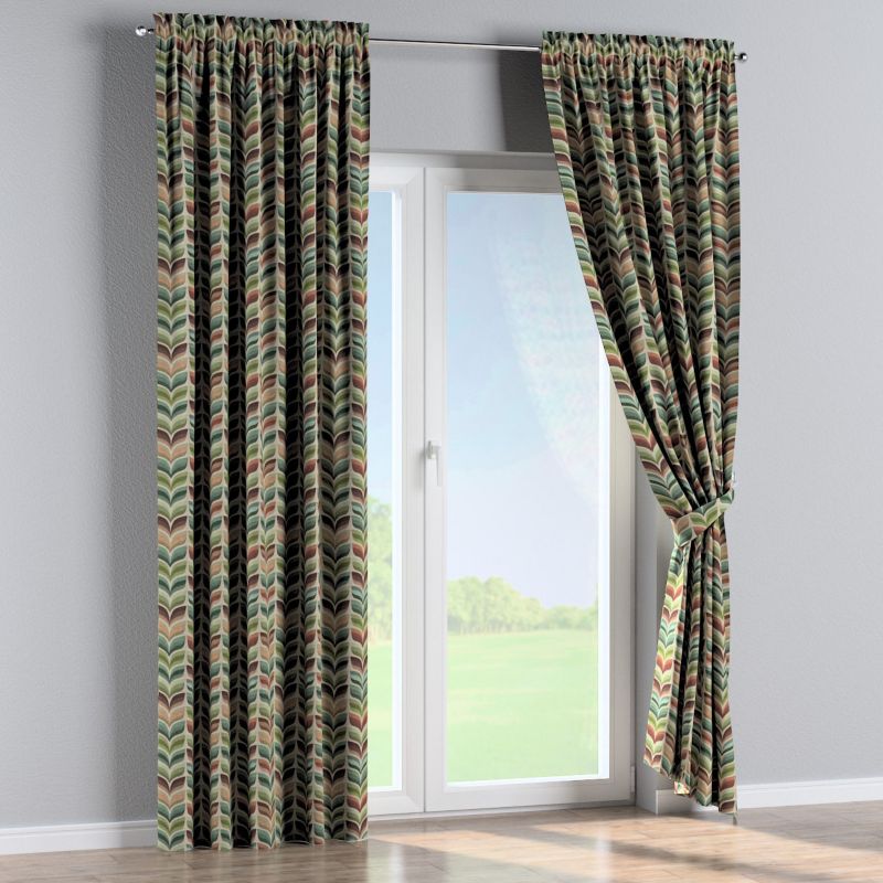 Zasłona na kanale z grzywką Dekoria 130x260 cm Intenso Premium zielono-beżowy motyw roślinny 1 szt.