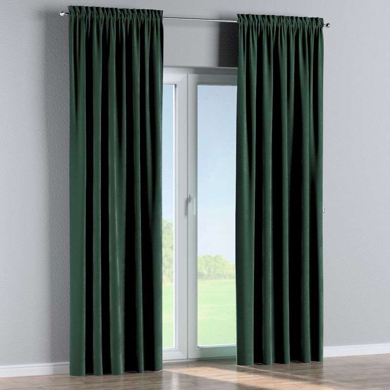 Zasłona na kanale z grzywką Dekoria 130x260 cm Velvet ciemny zielony 1 szt.