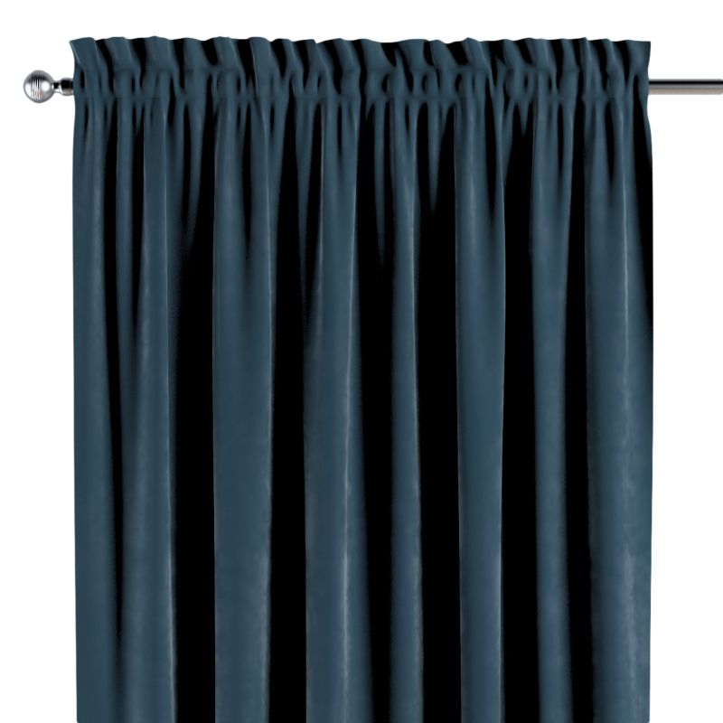 Zasłona na kanale z grzywką Dekoria 130x260 cm Velvet pruski błękit 1 szt.