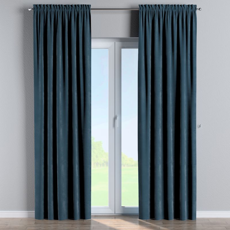 Zasłona na kanale z grzywką Dekoria 130x260 cm Velvet pruski błękit 1 szt.