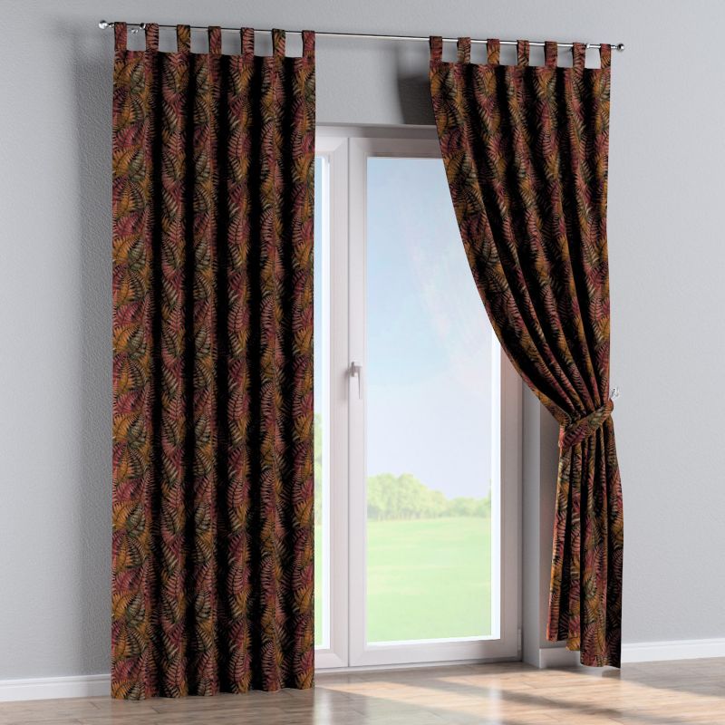 Zasłona na szelkach Dekoria 130x245 cm Intenso Premium bordowo-złote liście paproci 1 szt.