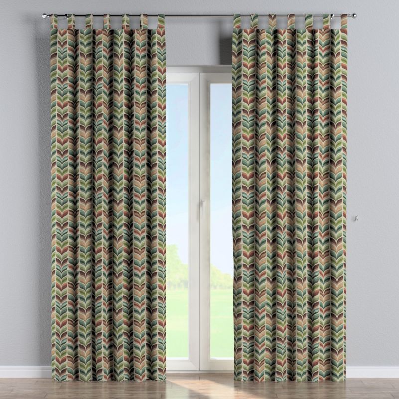 Zasłona na szelkach Dekoria 130x245 cm Intenso Premium zielono-beżowy motyw roślinny 1 szt.