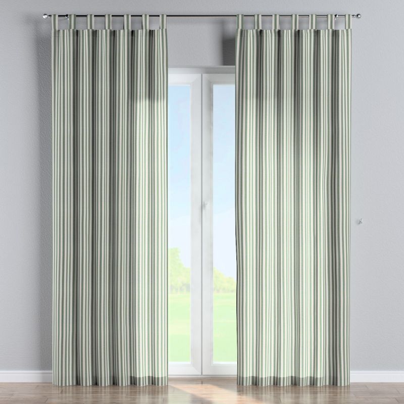 Zasłona na szelkach Dekoria 130x245 cm Quadro 1,5 cm zielono-białe pasy 1 szt.