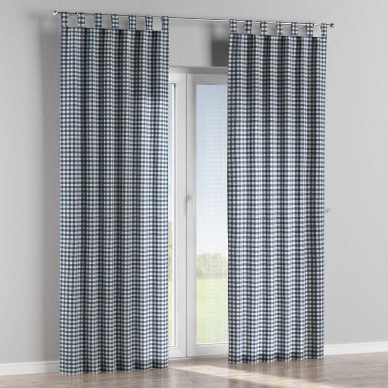 Zasłona na szelkach Dekoria 130x245 cm Quadro 1,5 x 1,5 cm granatowo-biała kratka 1 szt.