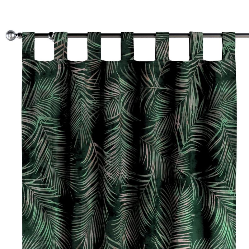 Zasłona na szelkach Dekoria 130x245 cm Velvet liscie na zielonym tle 1 szt.