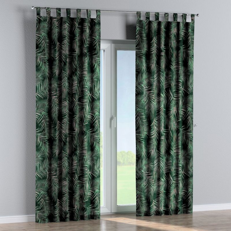 Zasłona na szelkach Dekoria 130x245 cm Velvet liscie na zielonym tle 1 szt.