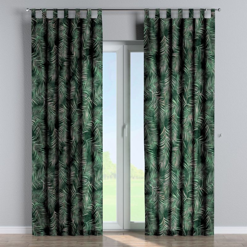 Zasłona na szelkach Dekoria 130x245 cm Velvet liscie na zielonym tle 1 szt.