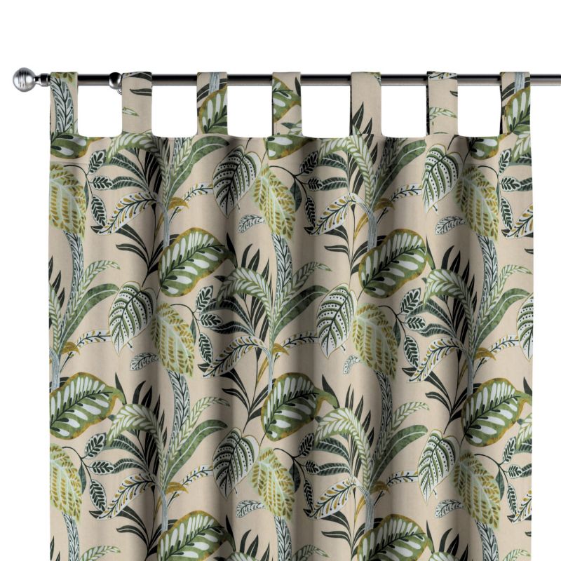 Zasłona na szelkach Dekoria 130x260 cm Flowers oliwkowo-zielone liście na lnianym tle 1 szt.