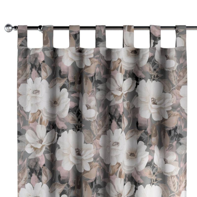 Zasłona na szelkach Dekoria 130x260 cm Gardenia kremowe i różowe kwiaty na szarym tle 1 szt.