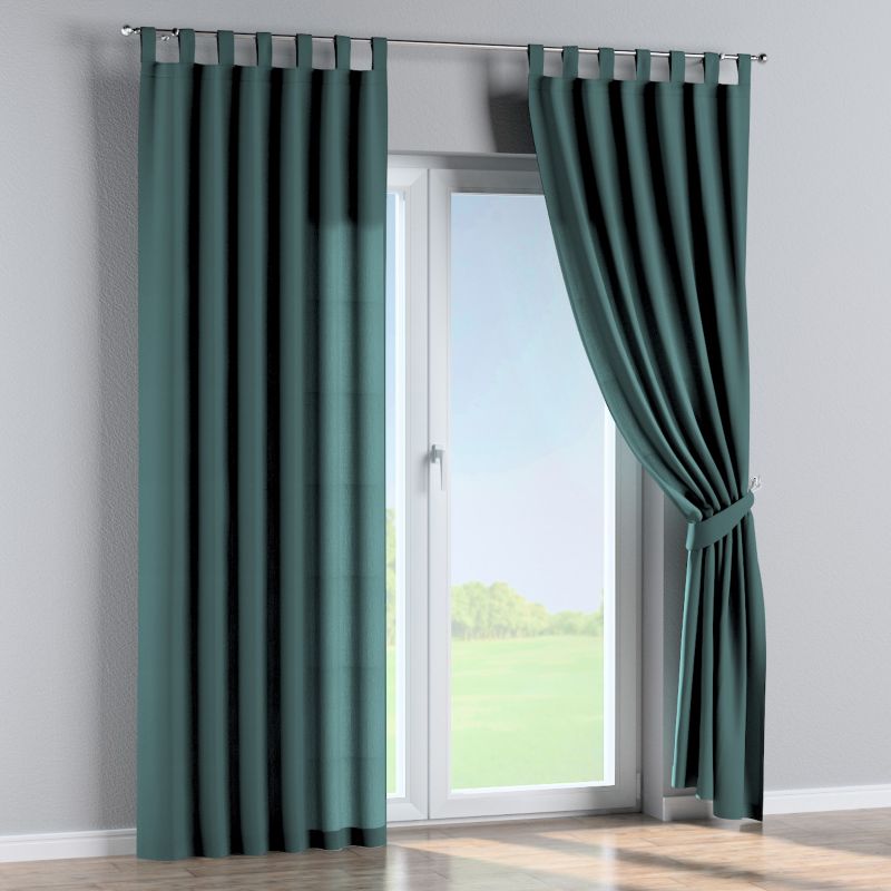Zasłona na szelkach Dekoria 130x260 cm Linen zgaszona szmaragdowa zieleń 1 szt.