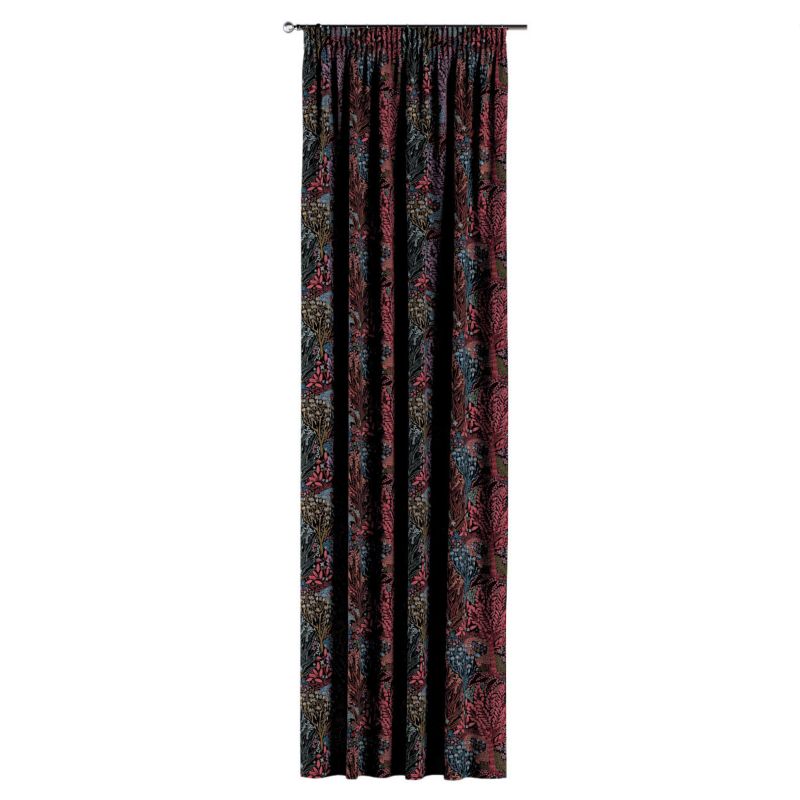 Zasłona na taśmie marszczącej 1 szt. 130 x 245 cm Dekoria kolorowe rośliny na czarnym tle 1 szt.