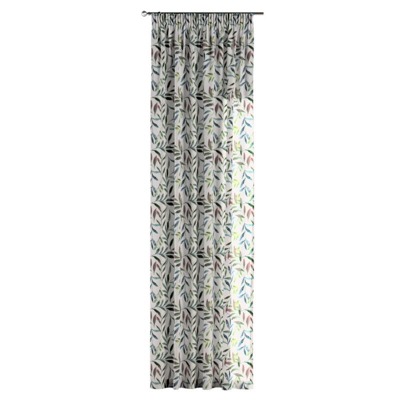Zasłona na taśmie marszczącej 1 szt. 130 x 260 cm Dekoria zielone gałązki na białym tle 1 szt.