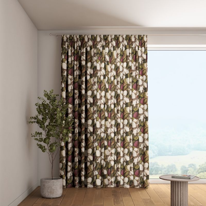 Zasłona na taśmie marszczącej Dekoria 130x245 cm Eden beżowo-zielony motyw kwiatowy 1 szt.
