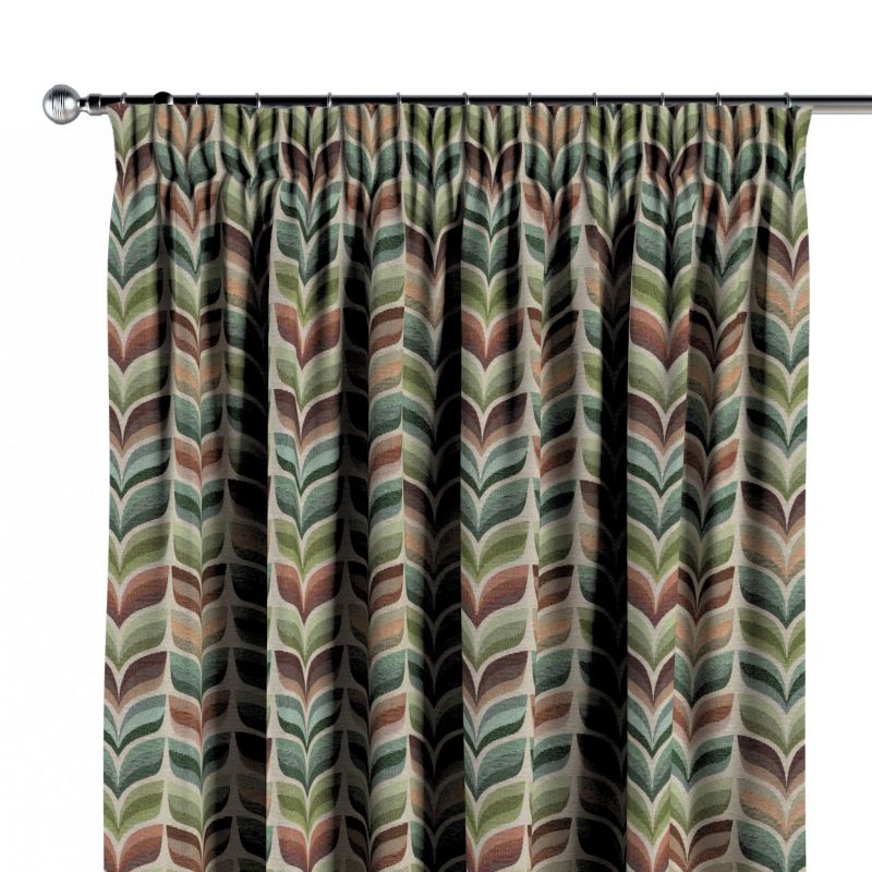 Zasłona na taśmie marszczącej Dekoria 130x245 cm Intenso Premium zielono-beżowy motyw roślinny 1 szt.