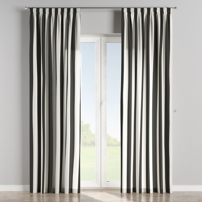 Zasłona na taśmie marszczącej Dekoria 130x260 cm Aria pasy czarno-białe 1 szt.