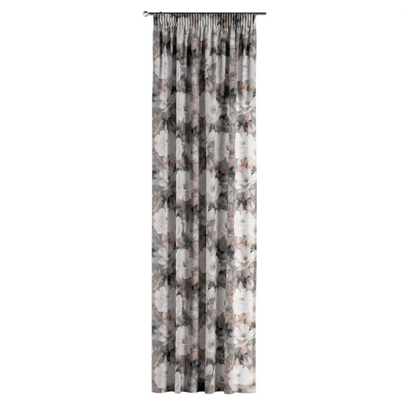 Zasłona na taśmie marszczącej Dekoria 130x260 cm Gardenia kremowe i różowe kwiaty na szarym tle 1 szt.