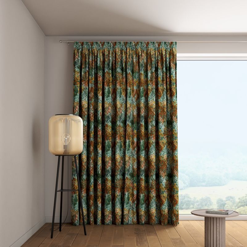 Zasłona na taśmie marszczącej Dekoria 130x260 cm Intenso Premium abstrakcyjny zielono-pomarańczowy wzór 1 szt.