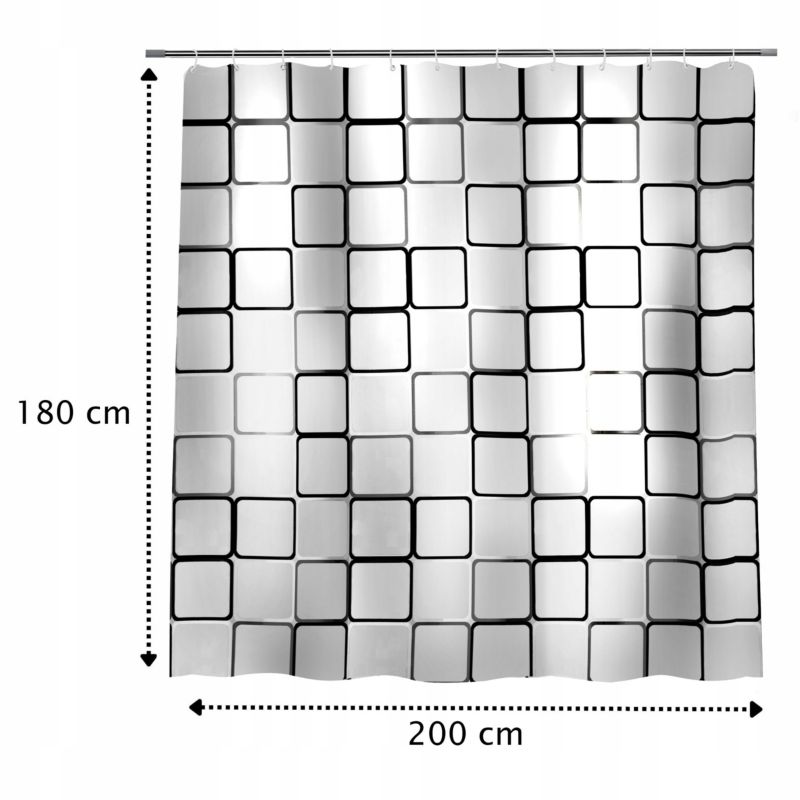 Zasłonka do prysznicu Sepio 180x200 mleczna w kwadraty 1 szt.
