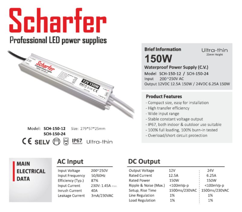 Zasilacz hermetyczny SCHARFER 150W 24V IP67 6.25A uniwersalny  SCH-150-24 1 szt.