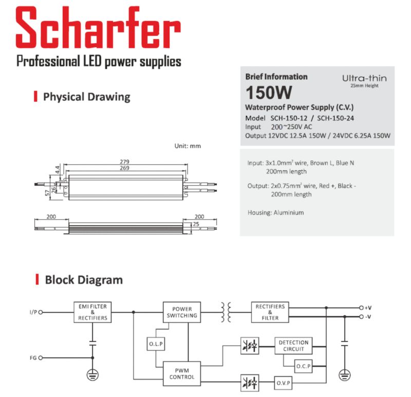 Zasilacz hermetyczny SCHARFER 150W 24V IP67 6.25A uniwersalny  SCH-150-24 1 szt.