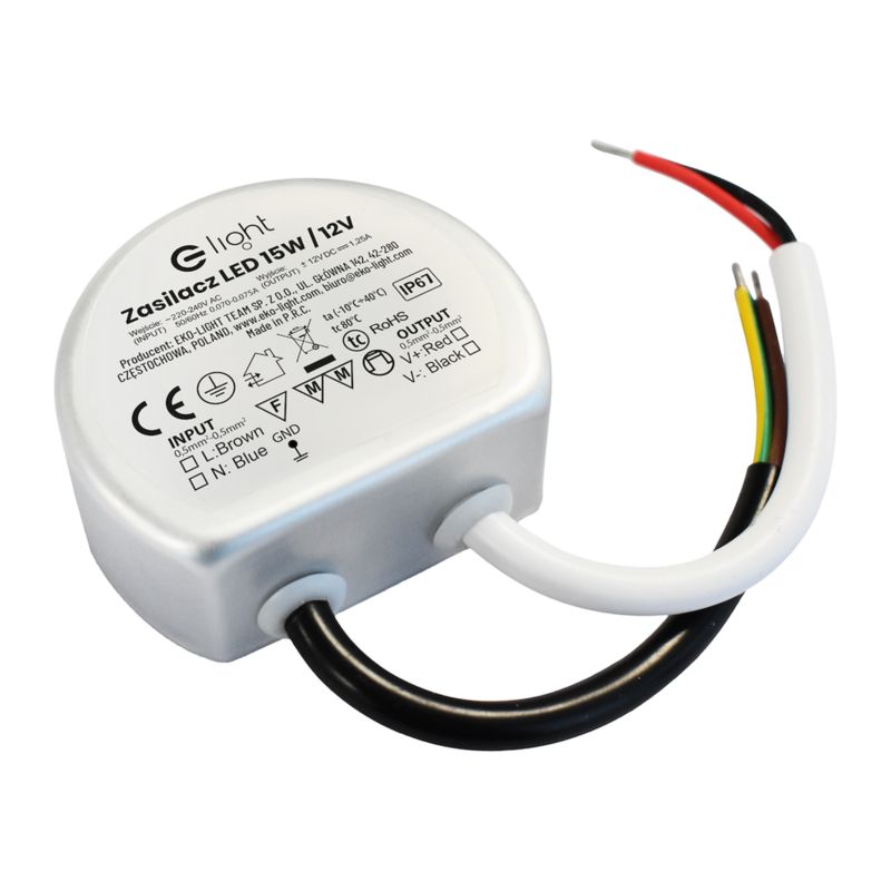Zasilacz montażowy Eko-Light 15 W IP67