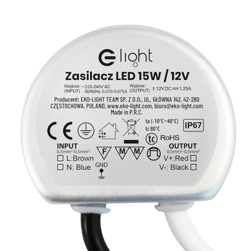 Zasilacz montażowy Eko-Light 15 W IP67
