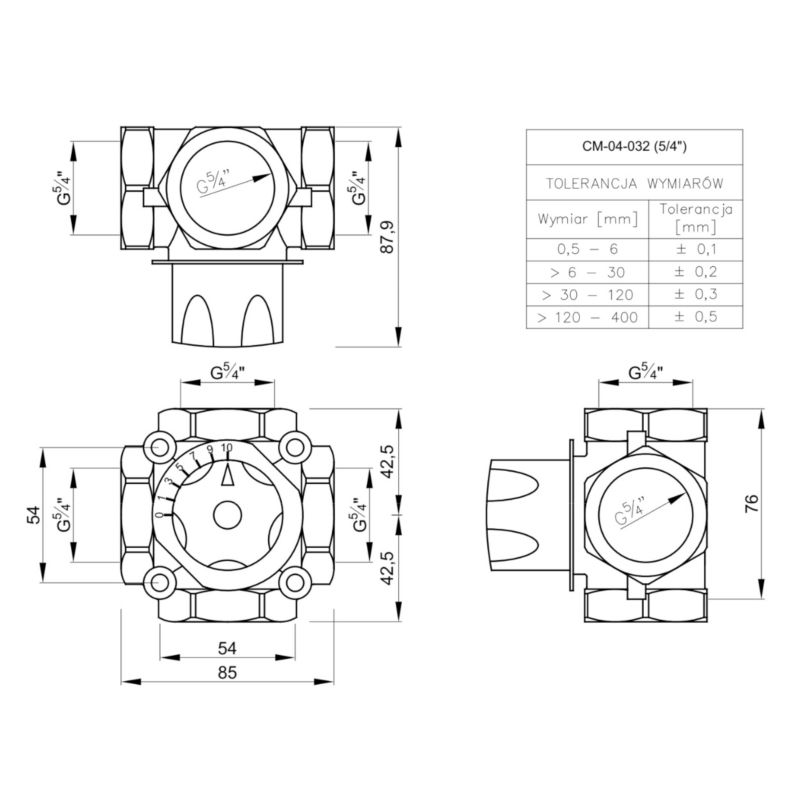 Zawór Czterodrogowy Mieszający Przełączający 120C 1MPa 5/4" INVENA Prov 1 szt.