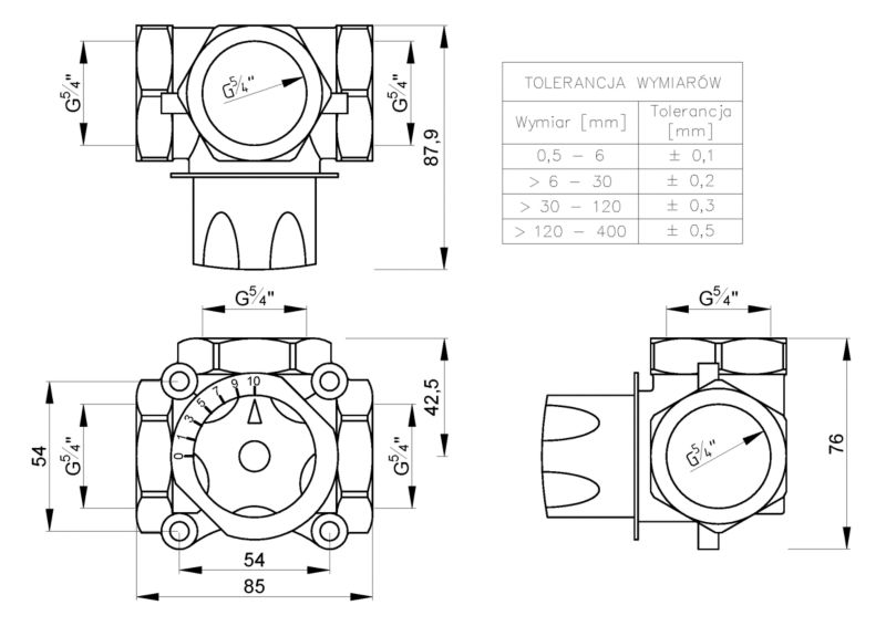 Zawór Mieszający Trójdrogowy Trójdrożny 1MPa 120C 5/4" INVENA Prov 1 szt.