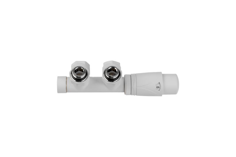 Zawór termostatyczny zespolony  Valx DUO uniwersalny biały  ze złączkami PEX 3/4x 16 mm 1szt